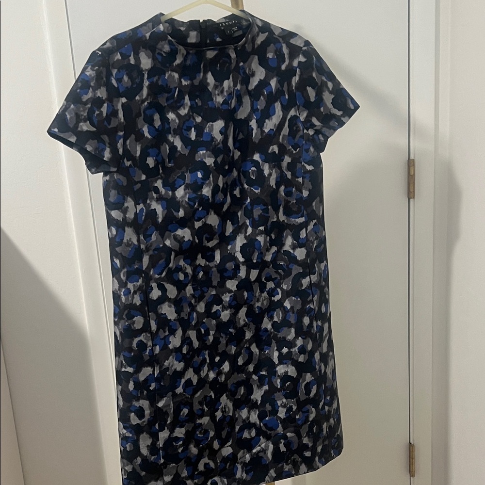 Theory Blue and Black Abstract Mini Dress